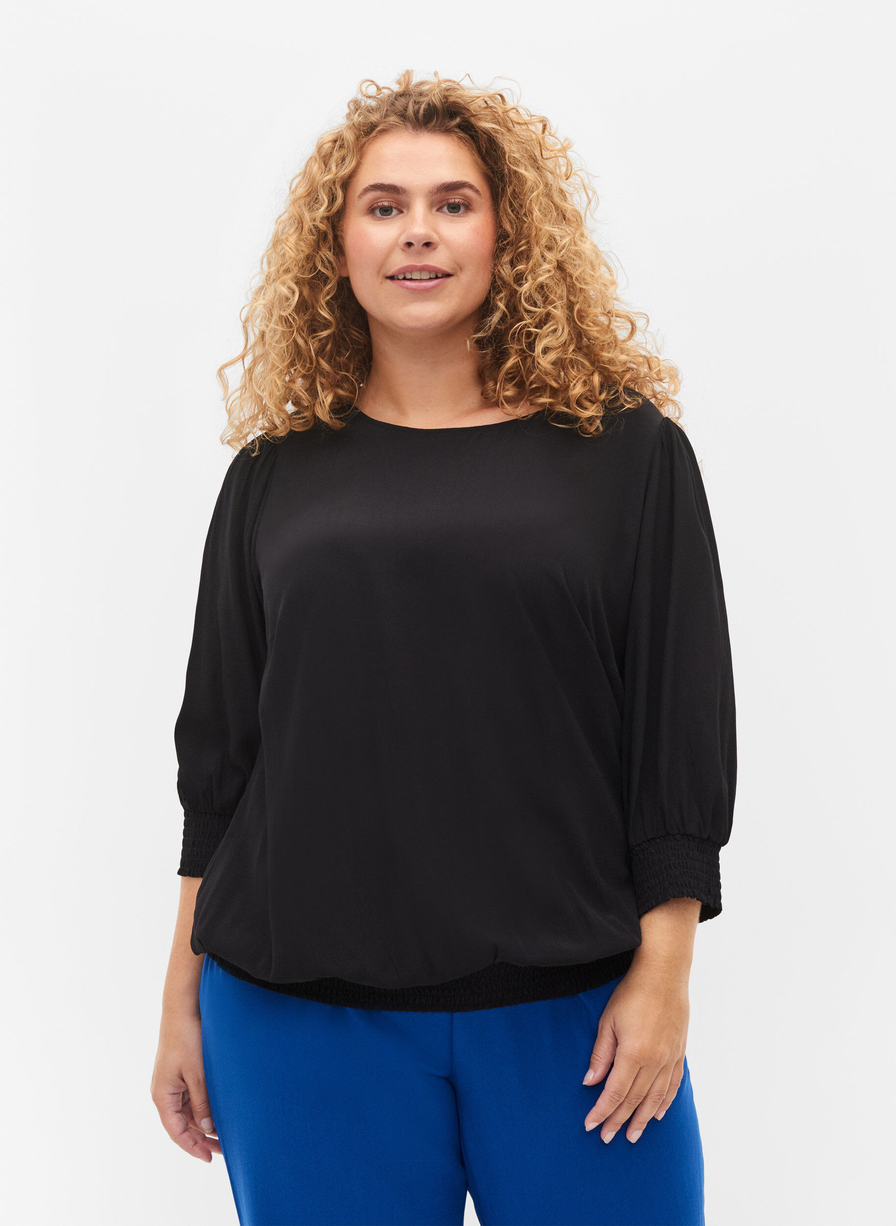 ZizziEffen viscose blouse met balloneffect, Black, Model image number 0