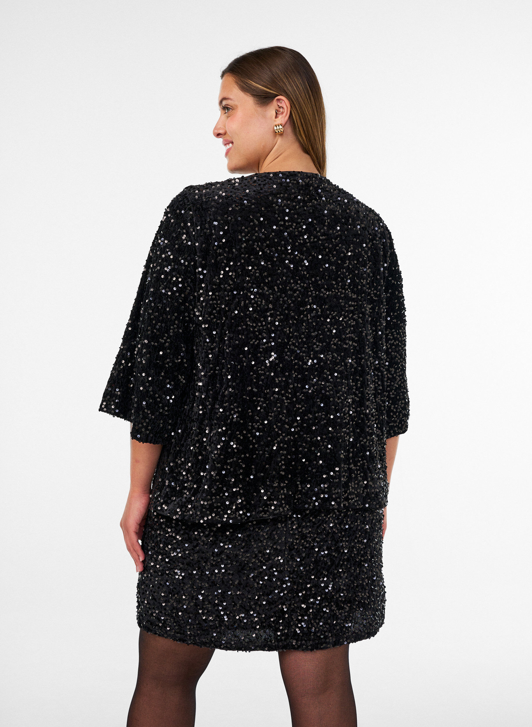 ZizziCardigan avec sequins et manches 3/4, Noir, Model image number 2