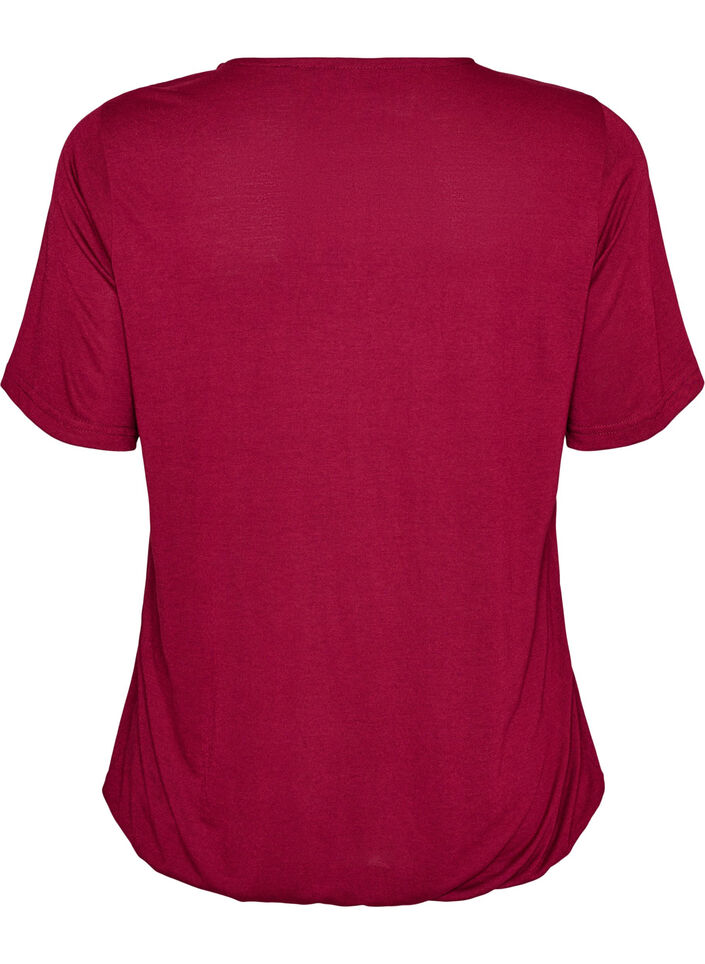 Blouse avec empi&egrave;cement en dentelle et manches ballon, Rouge, Packshot image number 1
