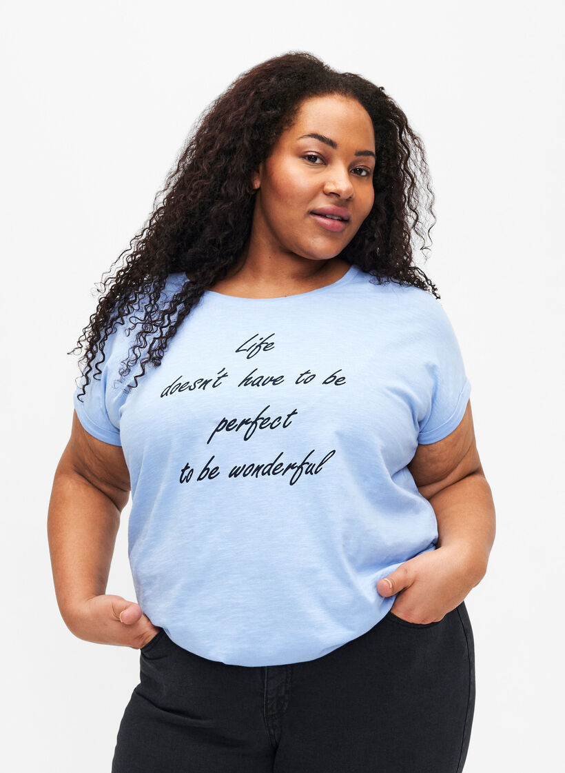 Bedrukt T-shirt van biologisch katoen, Serenityw.Navy Print, Model image number 0