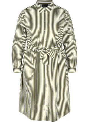 Robe chemise rayée en coton, Ivy Green, Packshot image number 0