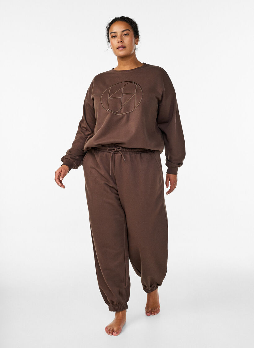High-waist joggingbroek met zakken, Bruin, Model image number 0