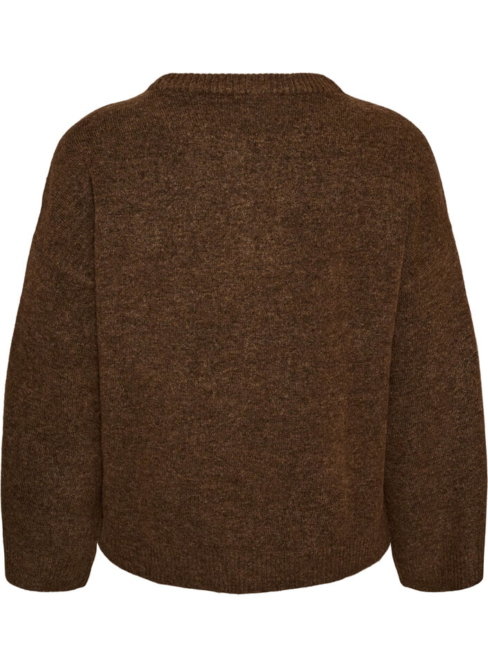 Blouse ample tricot&eacute;e en alpaga et laine, Marron, Packshot image number 1