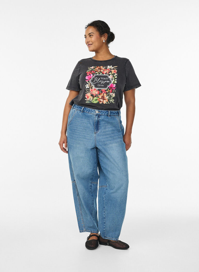 Organisch katoenen T-shirt met print, Grijs, Model image number 1