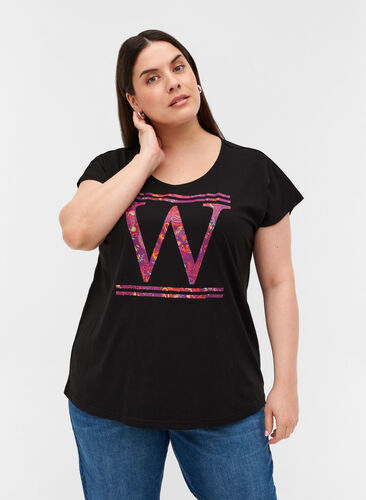 T-shirt en coton à imprimé coloré, Black W, Model image number 0