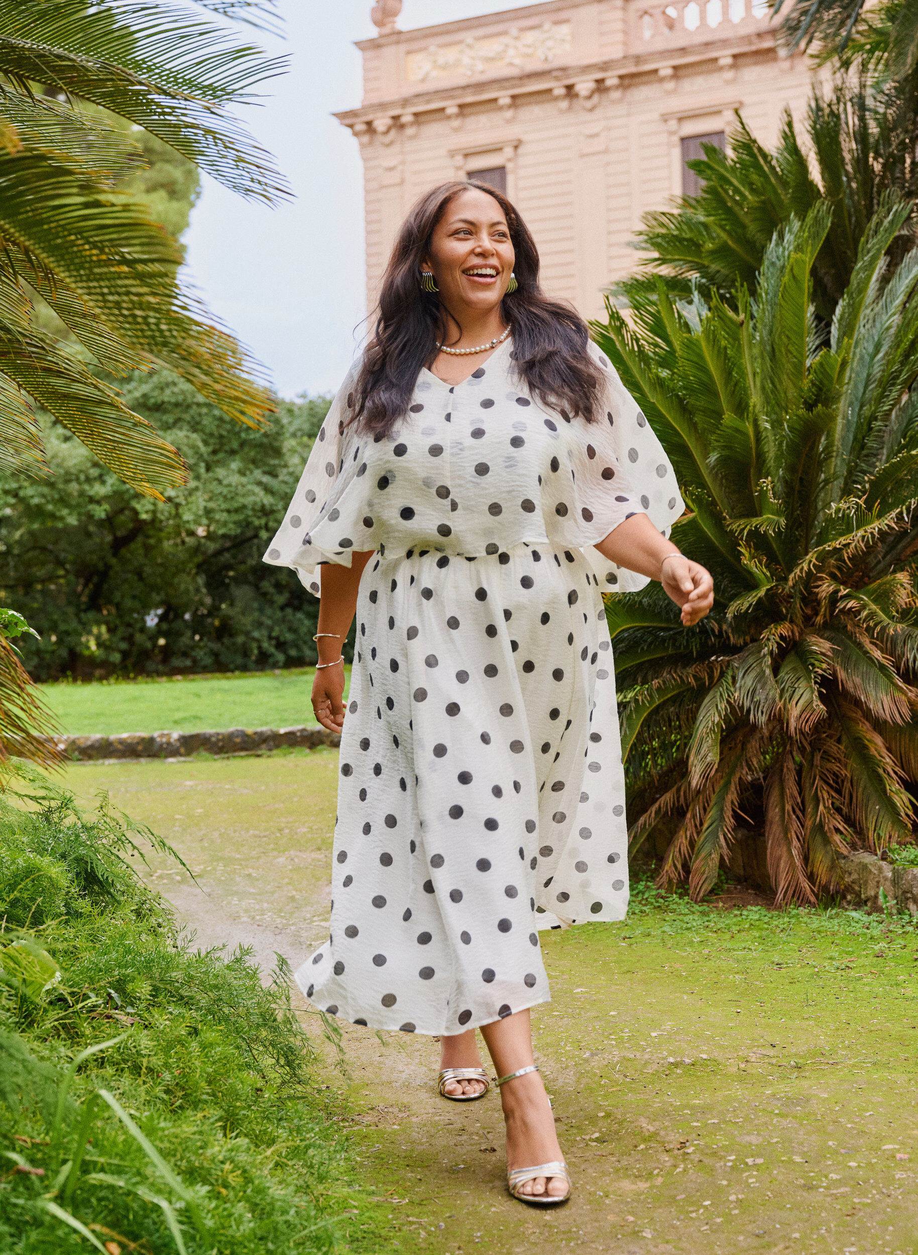 A-lijn midi rok met stippenpatroon