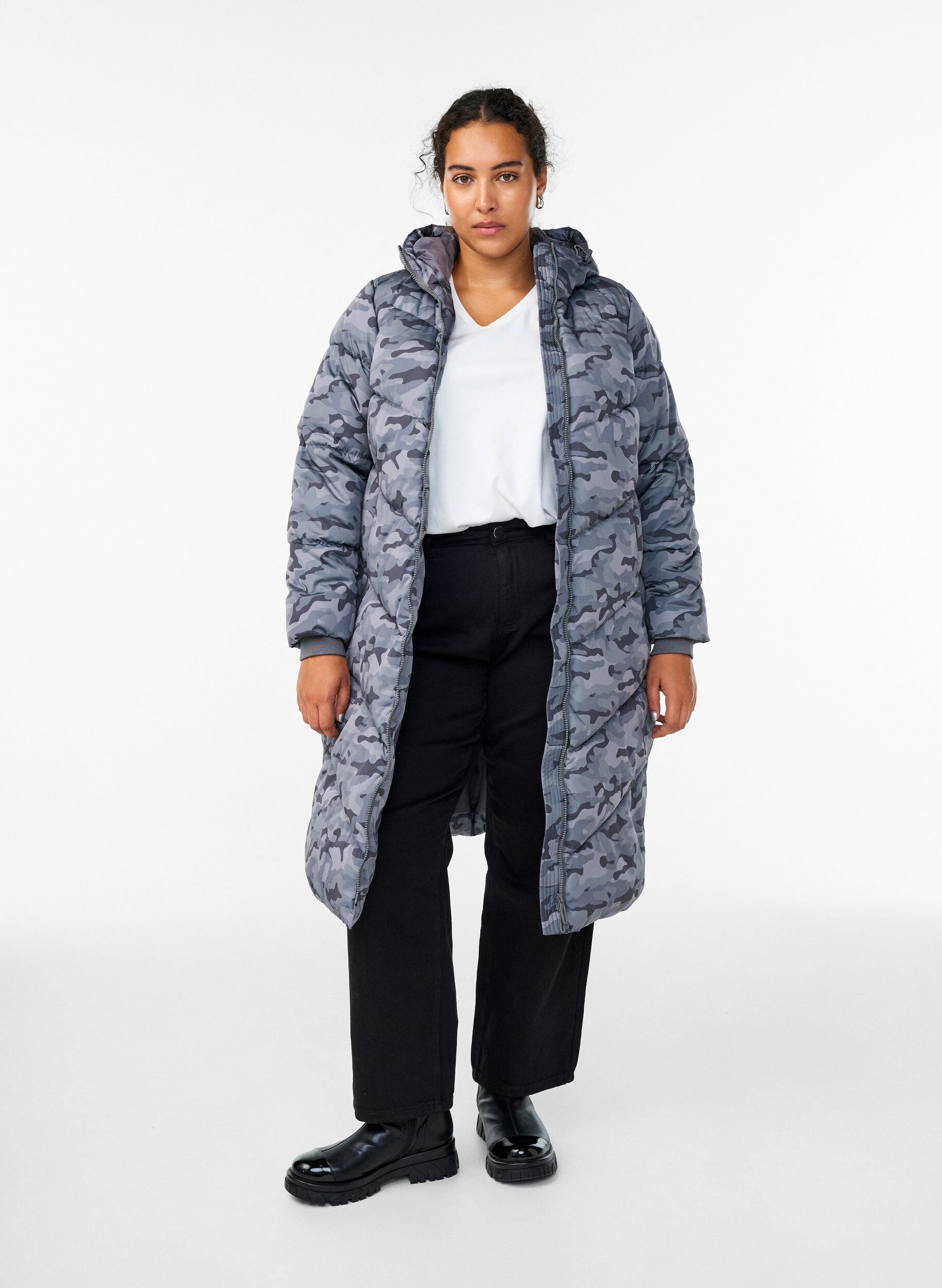 ZizziDoudoune longue camouflage, Gris anthracite, Model image number 1
