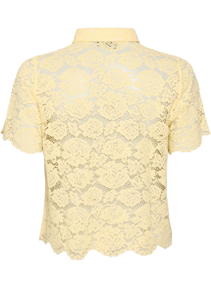 Chemisier en dentelle avec boutons perl&eacute;s, Jaune clair, Packshot image number 1