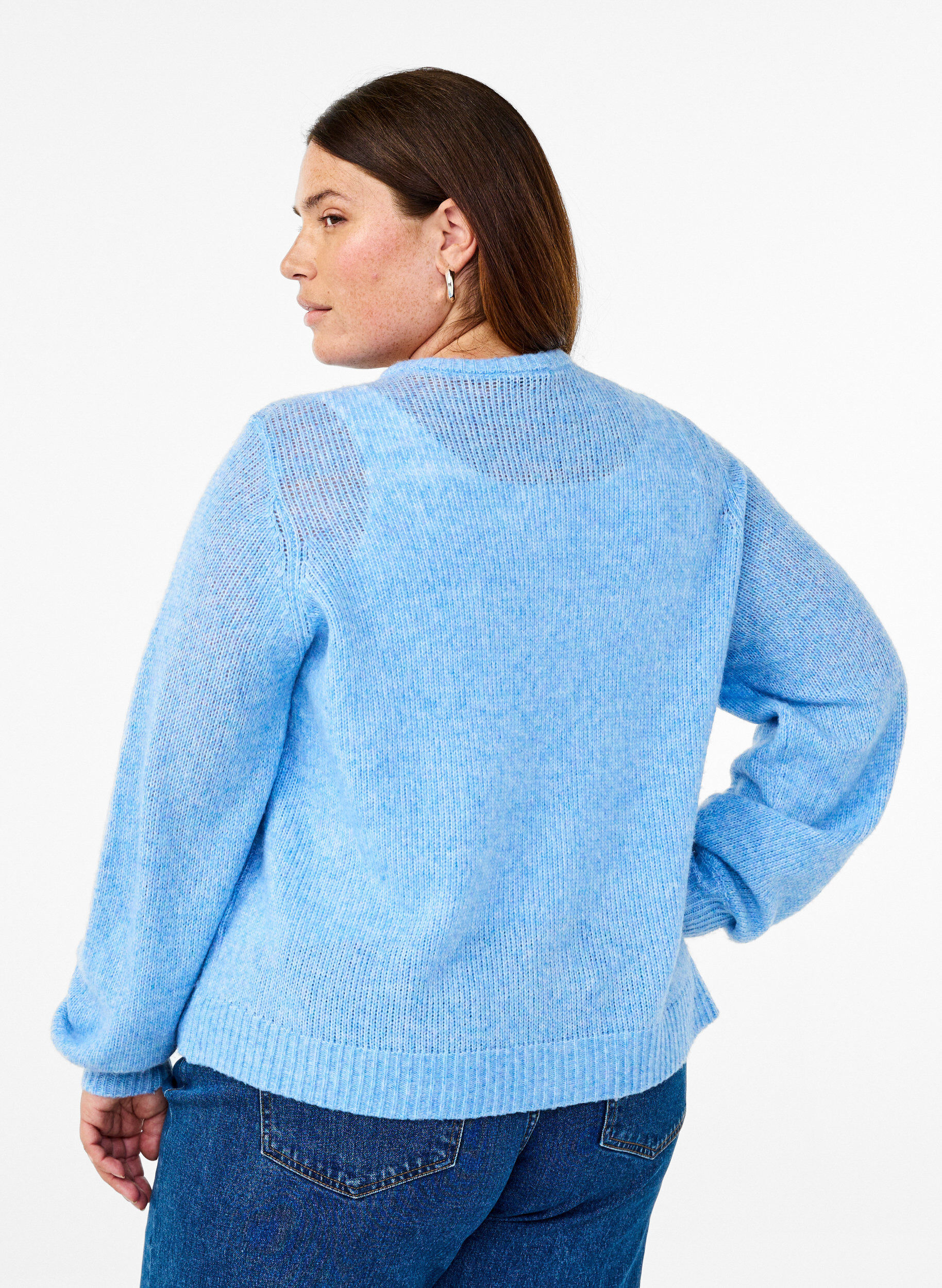 ZizziGebreide cardigan met wol en knoopsluiting, Della R. Blue Mel., Model image number 1