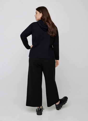 Pantalon ample en maille avec cordon de serrage, Black, Model image number 0