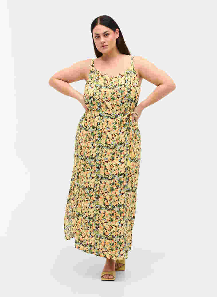Robe longue fleurie en Robe longue fleurie en viscose, Yellow Summer AOP, Model