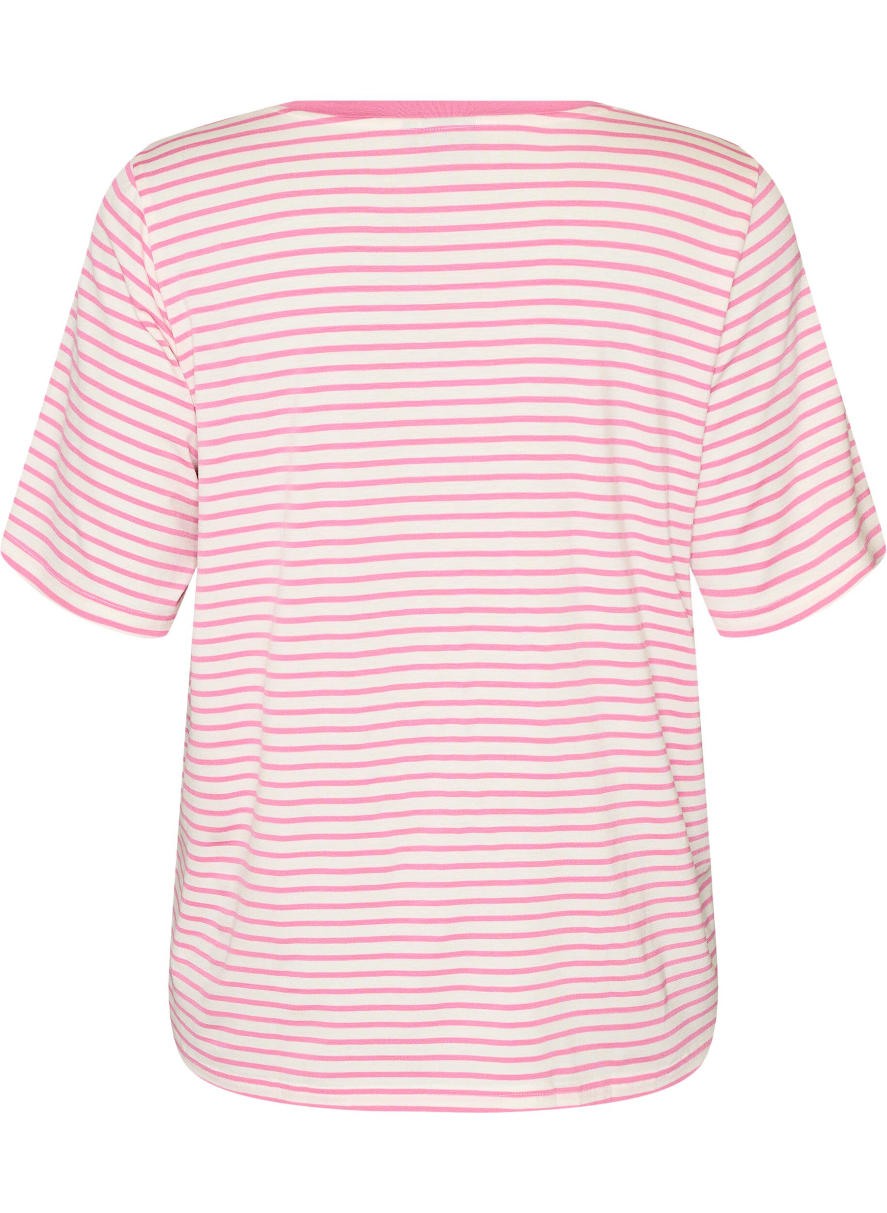ZizziT-shirt met TENCEL&trade; Lyocell en strepen, Roze, Packshot image number 1