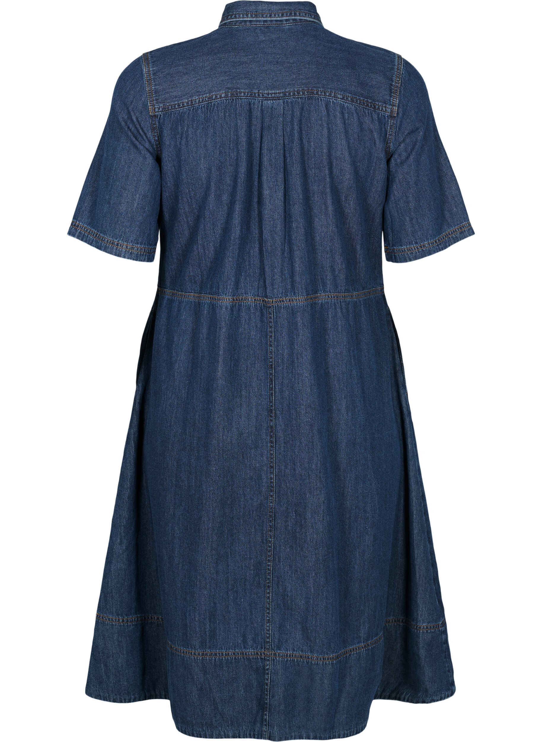 Zizzi Robe chemise en denim &agrave; manches courtes, Bleu, Packshot image number 1