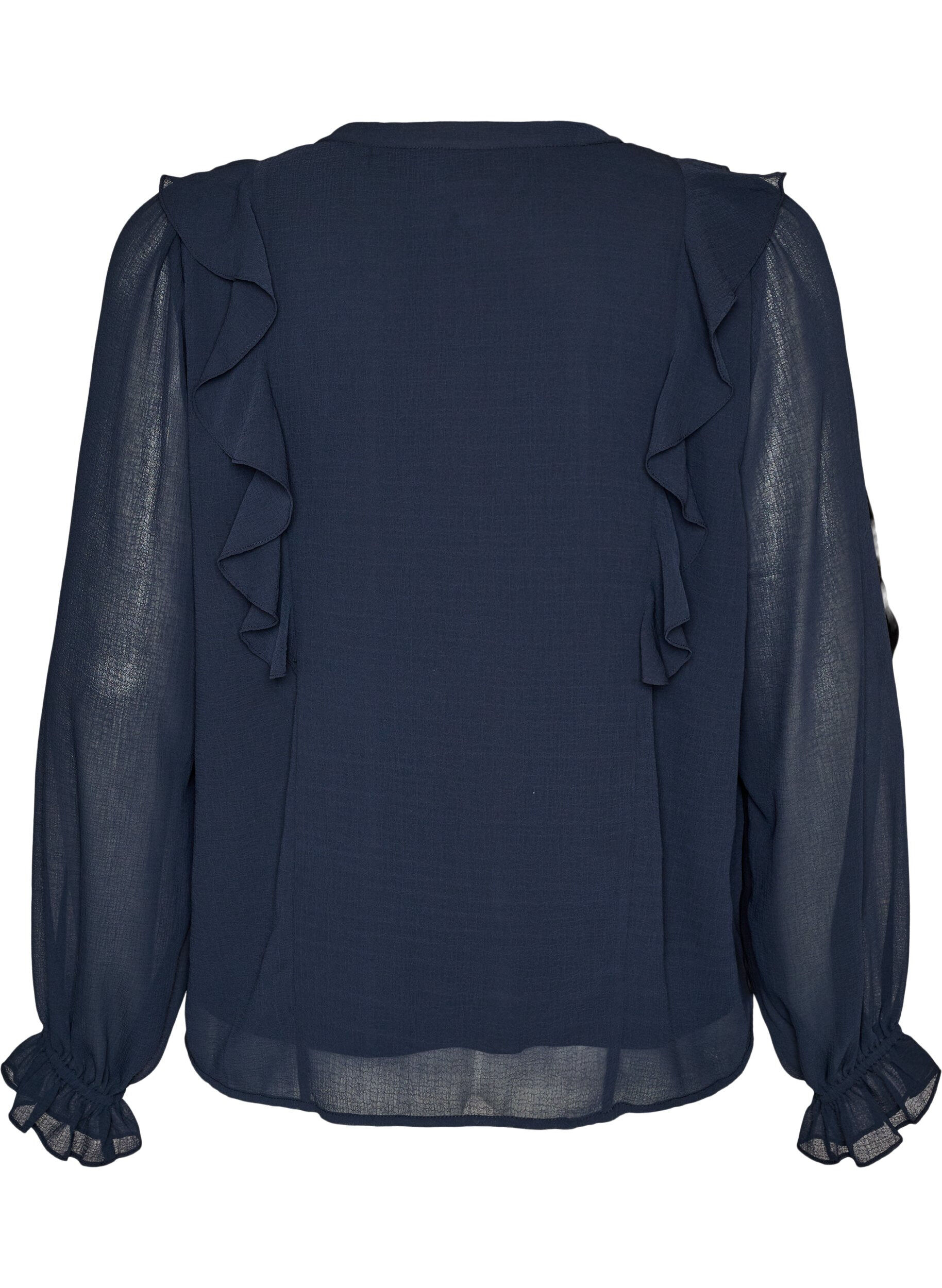 ZizziTransparante blouse met ruches en striksluiting, Blauw, Packshot image number 1