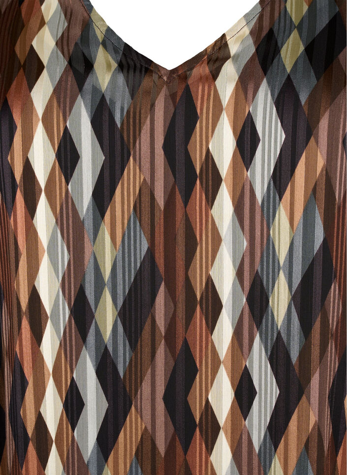 Jurk met lange mouwen, V-hals en print, Earthy Zig Zag, Packshot image number 2