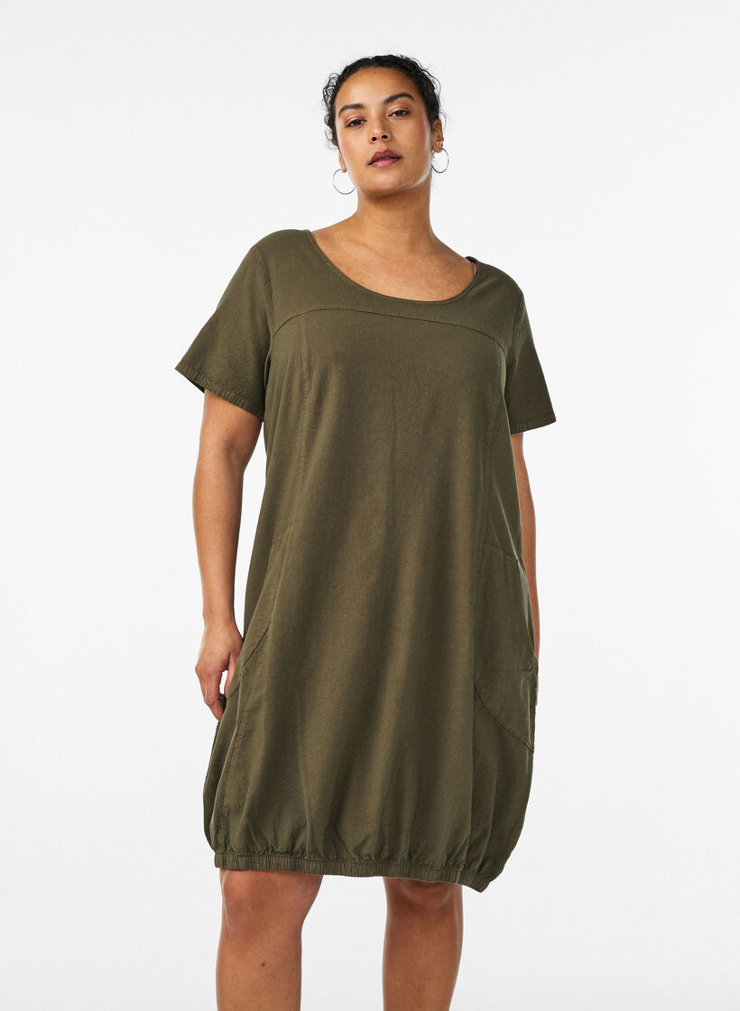 Katoenen jurk met korte mouwen, Groen, Model image number 0