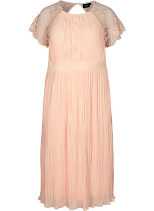 Plissé jurk met korte mouwen, kant en smokwerk, Rose Smoke, Packshot image number 0