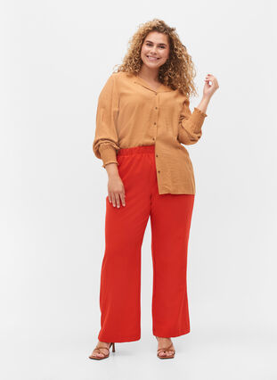 Pantalon évasé avec taille élastiquée, Fiery Red, Model image number 0