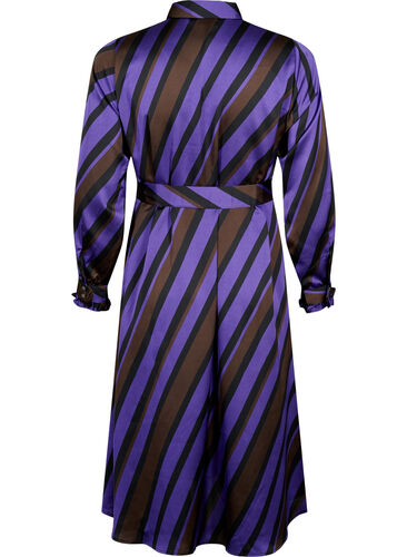 Robe-chemise en satin à rayures diagonales, Stripe AOP, Packshot image number 1