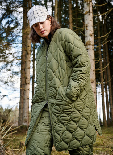 Lange gevoerde jas met zakken en rits, Winter Moss, Image image number 0