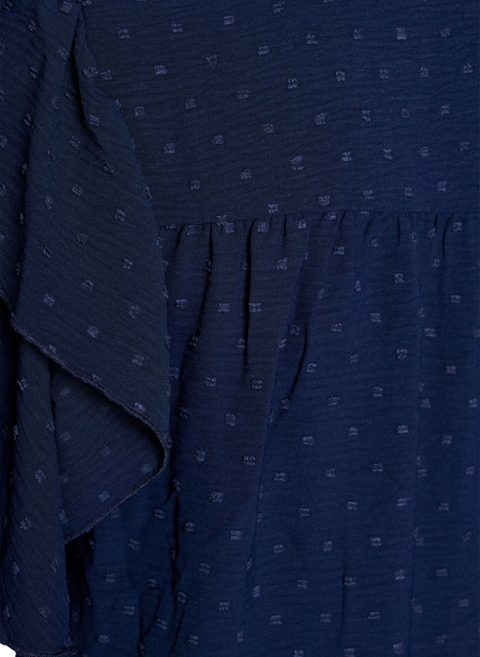 Zizzi Robe courte &agrave; manches &agrave; volants et texture pointill&eacute;e, Navy Blazer, Packshot image number 3