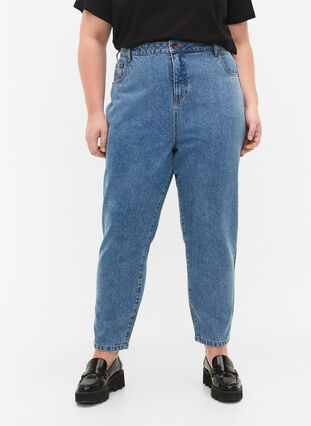 Geknipte Mille jeans met hoge taille, Light blue denim, Model image number 2