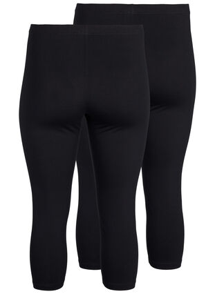 FLASH - 2-pack leggings 3/4 en coton, Black / Black, Packshot image number 1