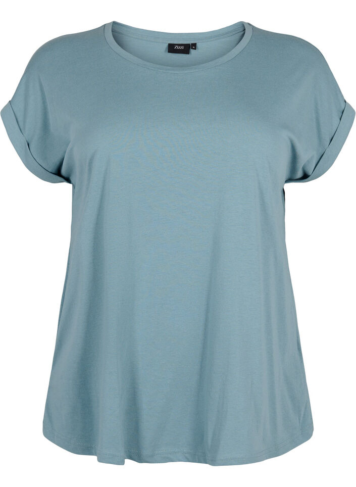 T-shirt &agrave; manches courtes en coton m&eacute;lang&eacute;, Bleu, Packshot image number 0