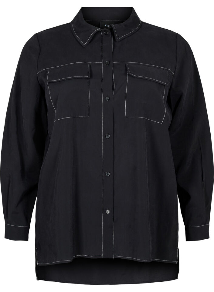Shirt met contrasterende stiksels, Black, Packshot image number 0