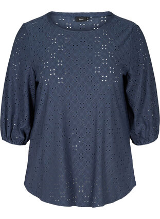 Blouse à manches 3/4 et broderie anglaise, Mood Indigo, Packshot image number 0