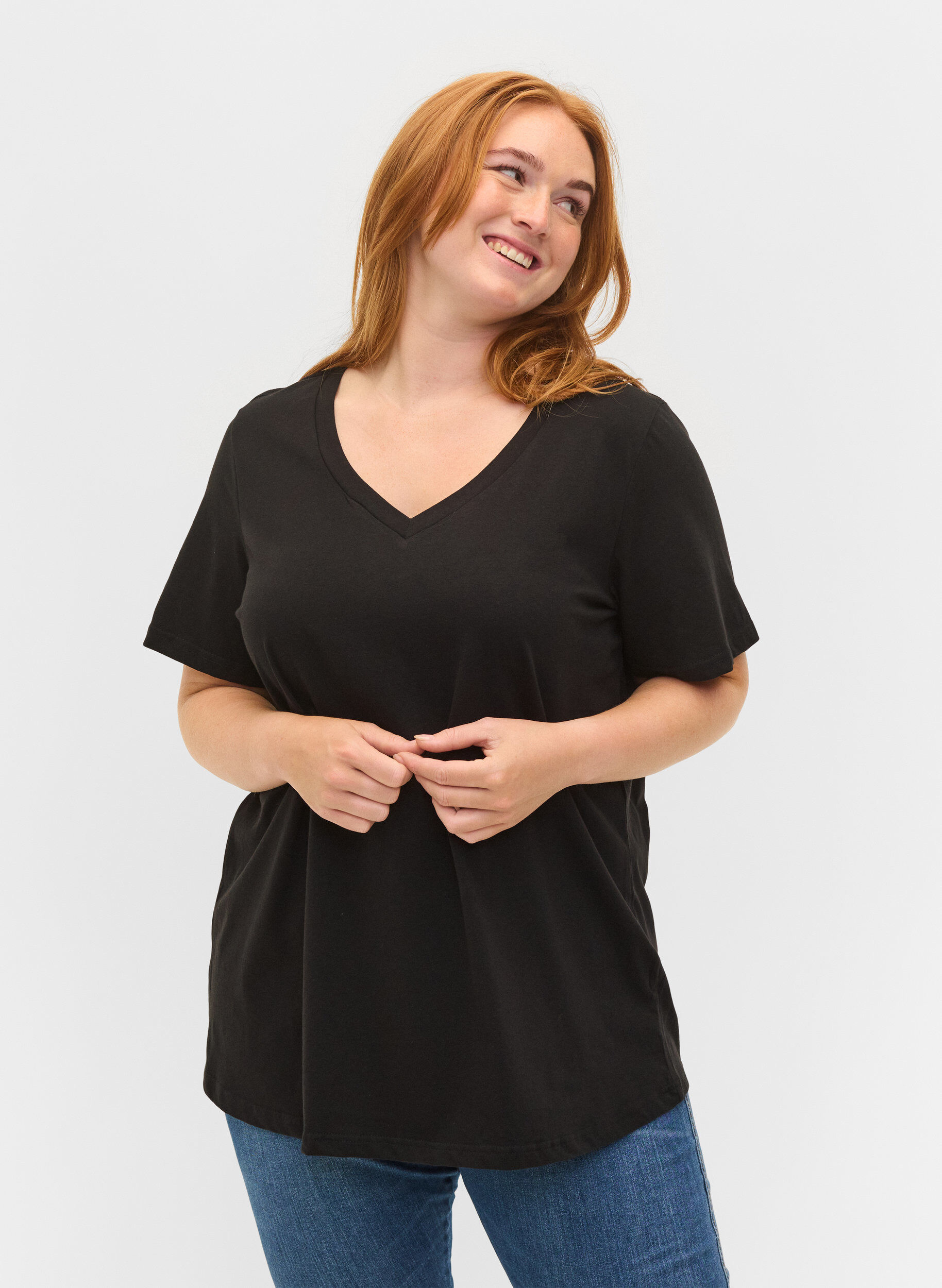 ZizziSet van 2 basic t-shirts in katoen, Black/Black, Model image number 0