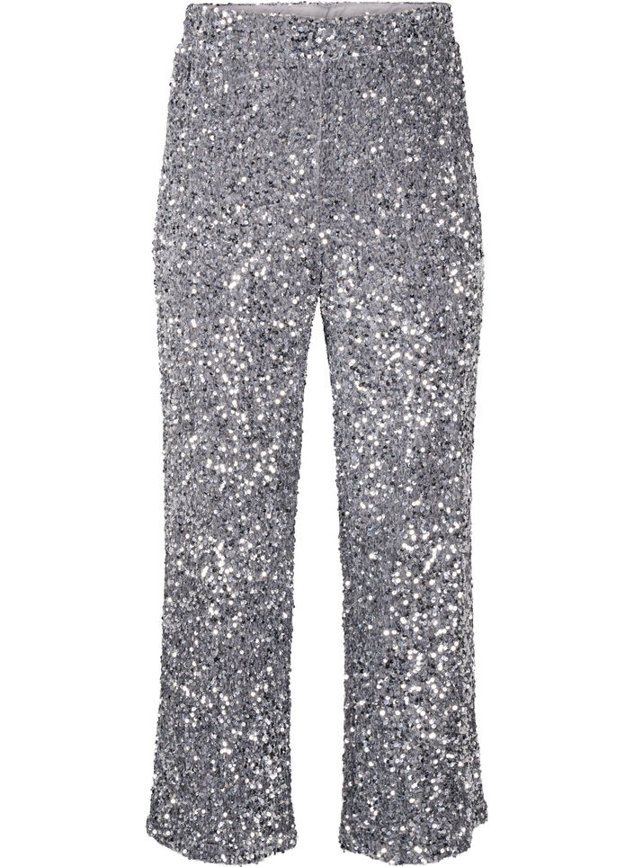Pantalon ample à paillettes taille haute, Silver, Packshot image number 0