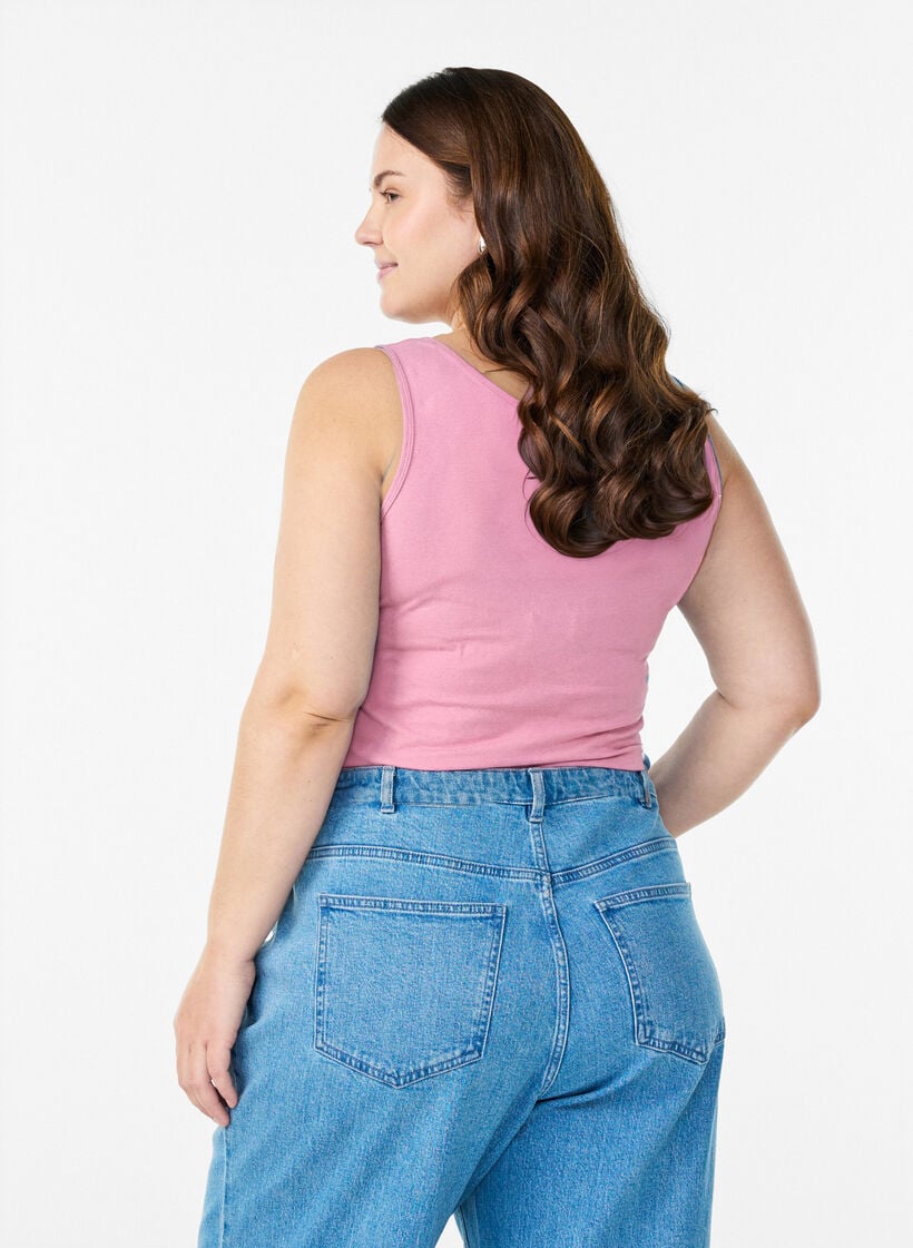 Effen basic top in katoen, Roze, Model image number 2