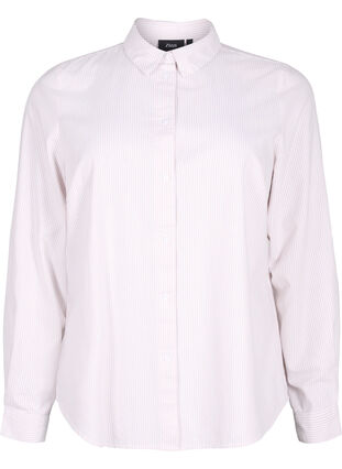 Katoenen overhemd met lange mouwen, White Taupe Stripe, Packshot image number 0