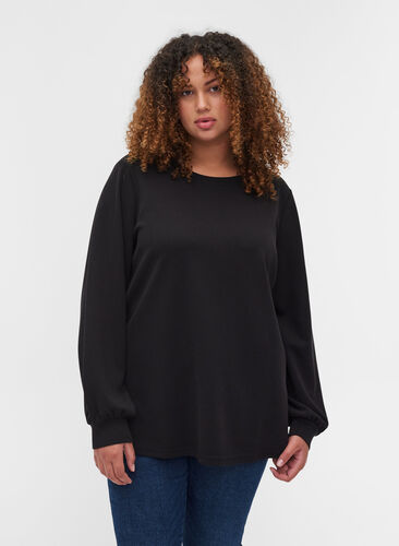 Pull col rond et manches longues, Black, Model image number 0