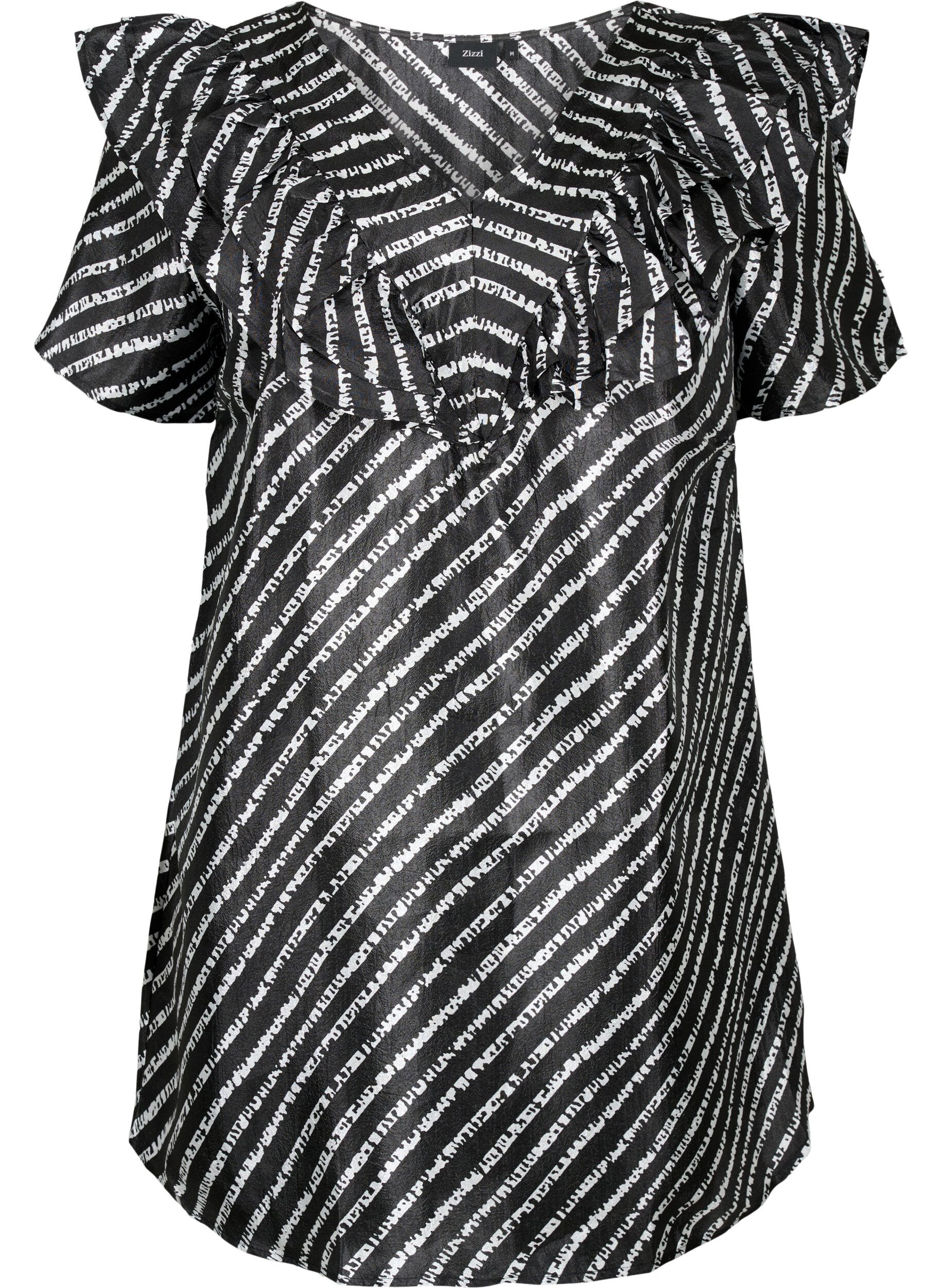 ZizziGestreepte tuniek met franjes, Black/White Stripes, Packshot image number 0