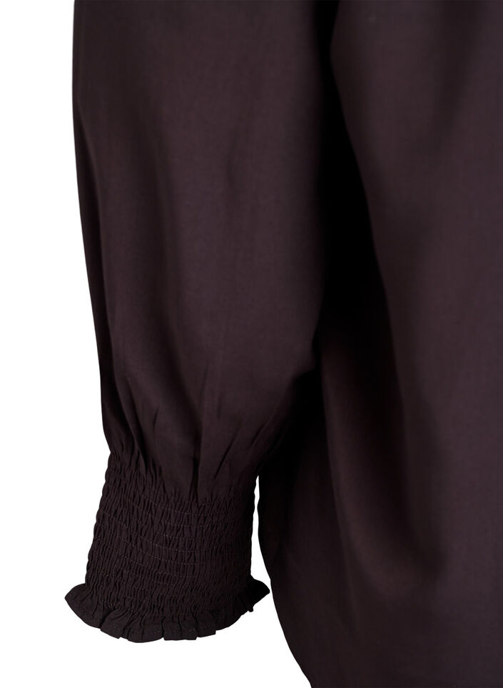 Blouse met ruches kraag en plooien, Bruin, Packshot image number 3