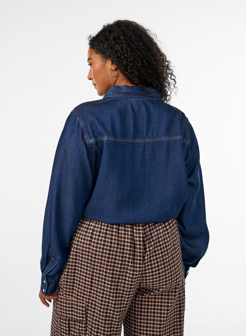 Denim blouse van lyocell met drukknopen, Blauw, Model image number 2