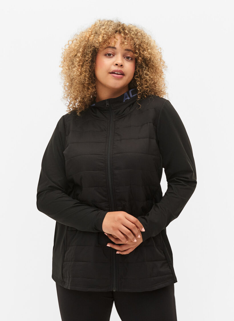 Sportief vest met quilt en capuchon, Black, Model image number 0
