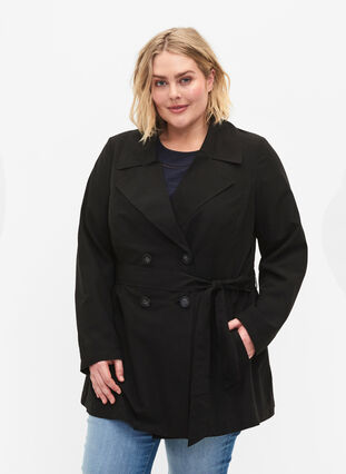 Trench-coat avec ceinture et poches, Black, Model image number 0