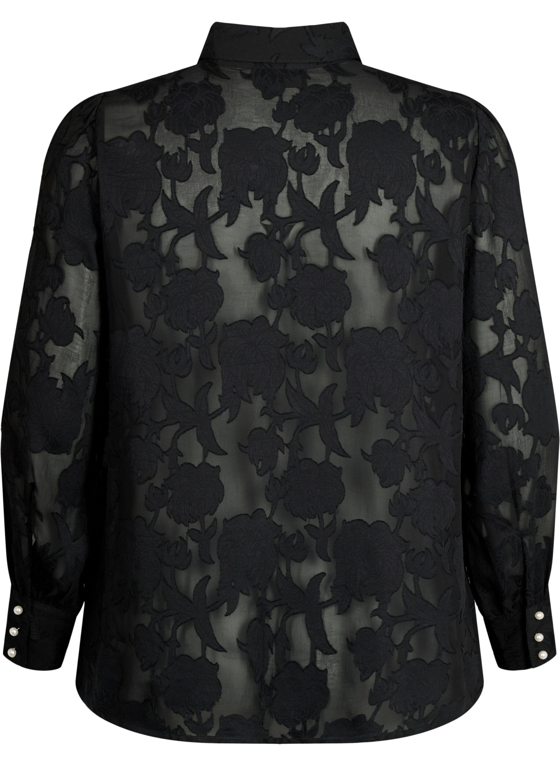ZizziJacquard overhemd met parelknopen, Black, Packshot image number 1