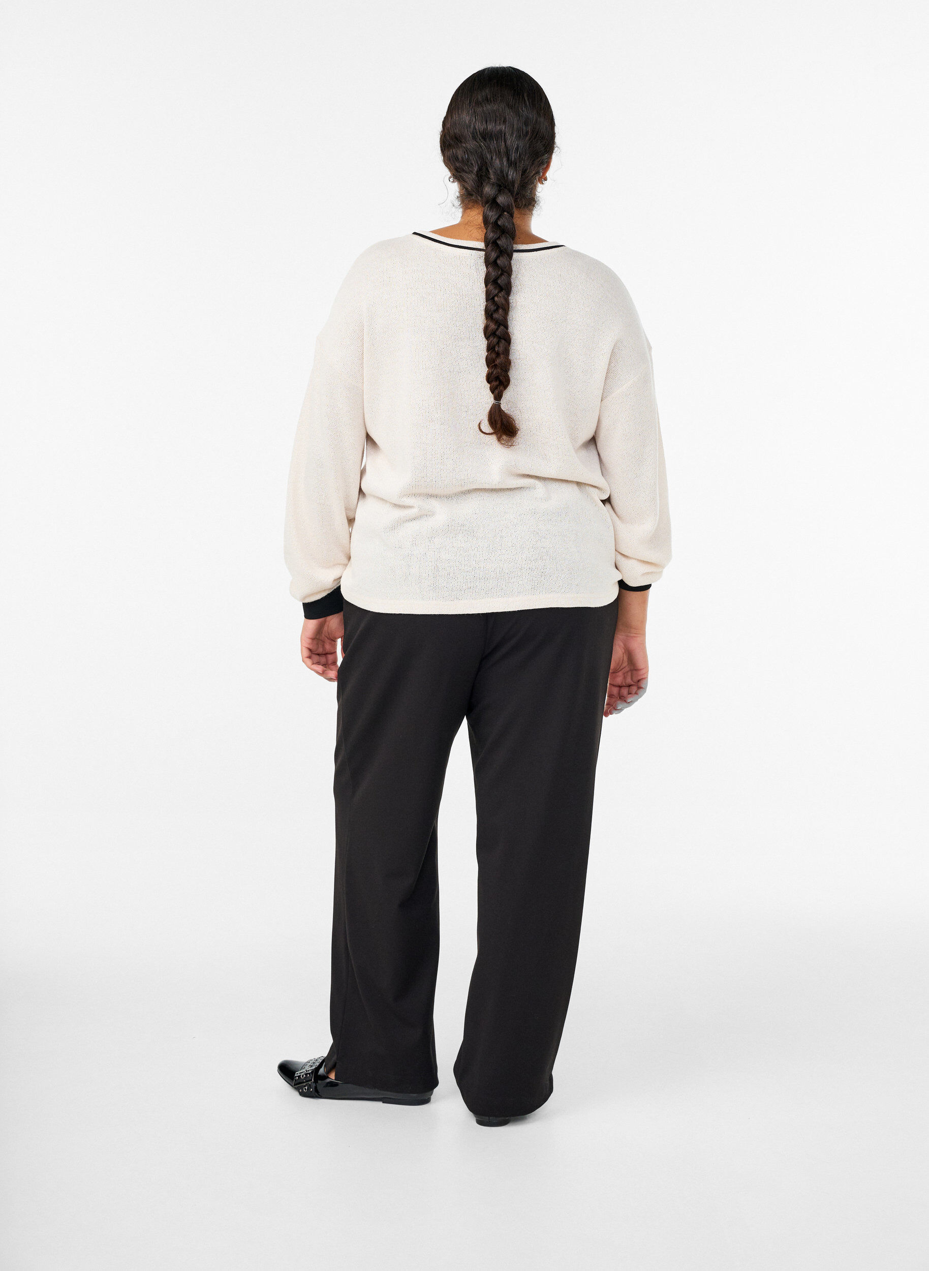 Zizzi Pantalon taille haute avec ceinture &eacute;lastique &agrave; l'arri&egrave;re, Noir, Model image number 1