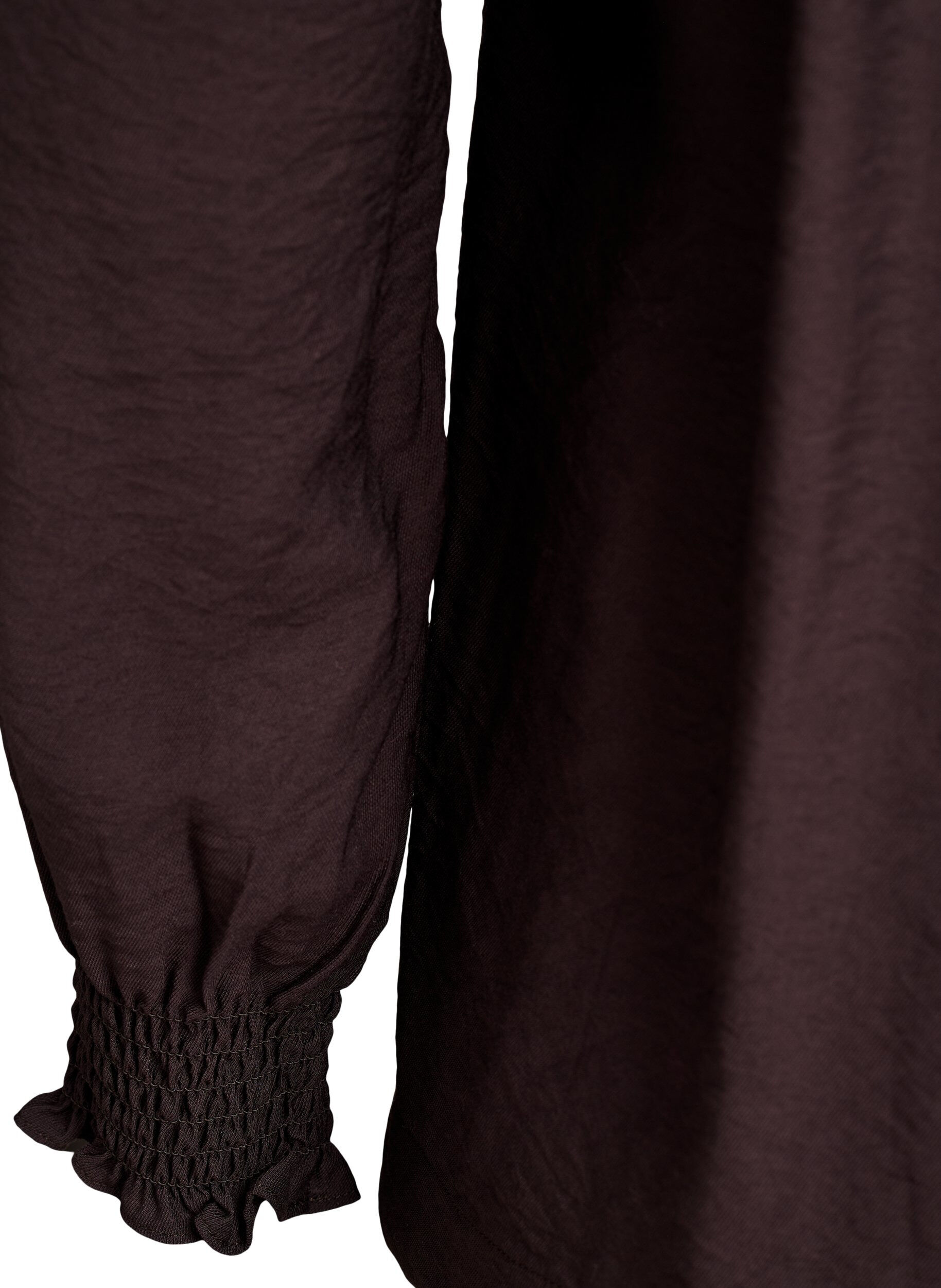 ZizziViscose blouse met smock en geplooide details, Bruin, Packshot image number 3