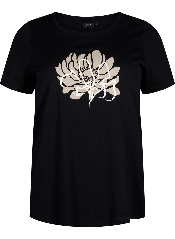 T-shirt à motif, Black w. Flower, Packshot image number 0