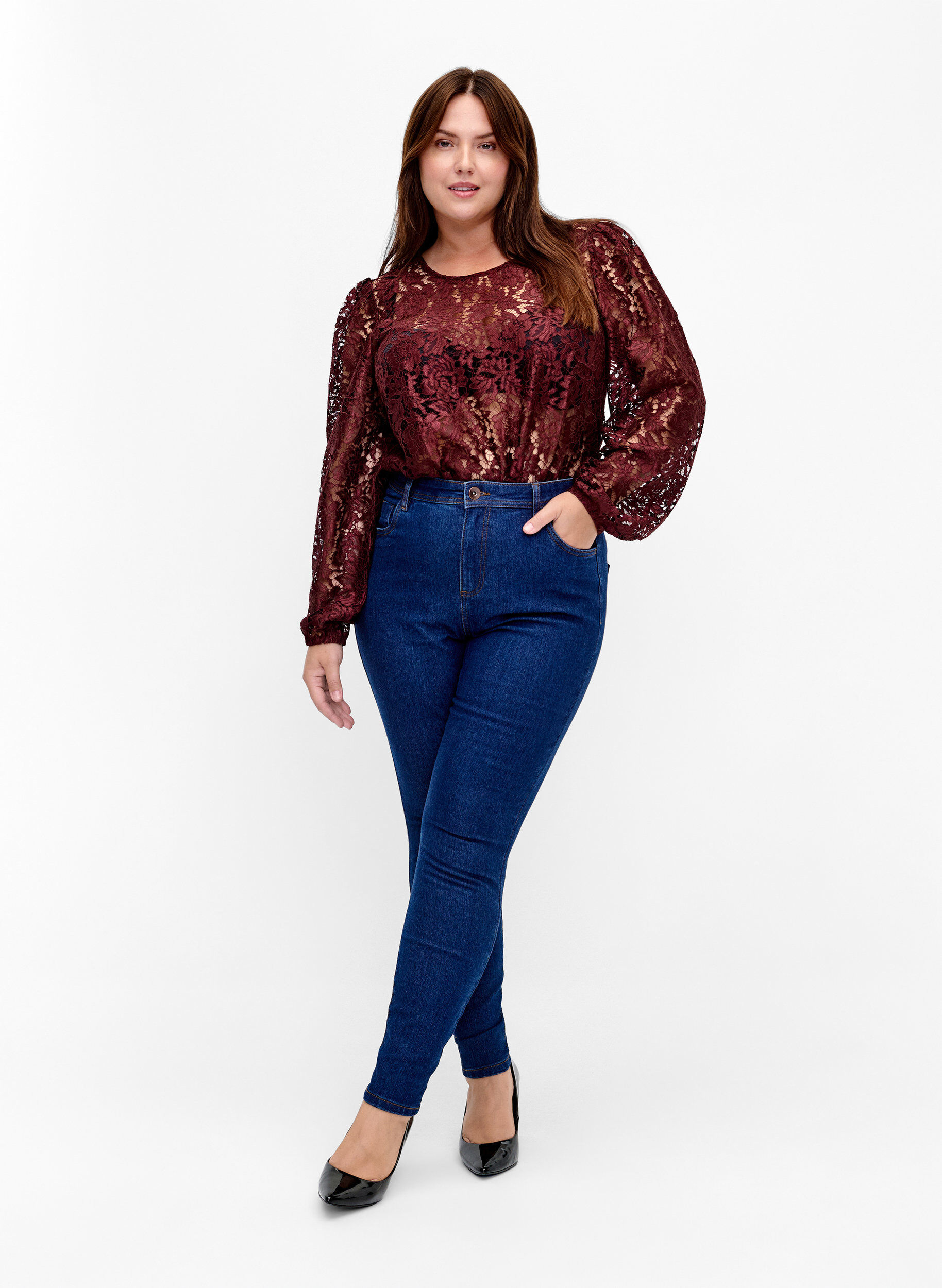 Zizzi FLASH &ndash; Blouse en dentelle &agrave; manches longues, Port Royal, Model image number 2