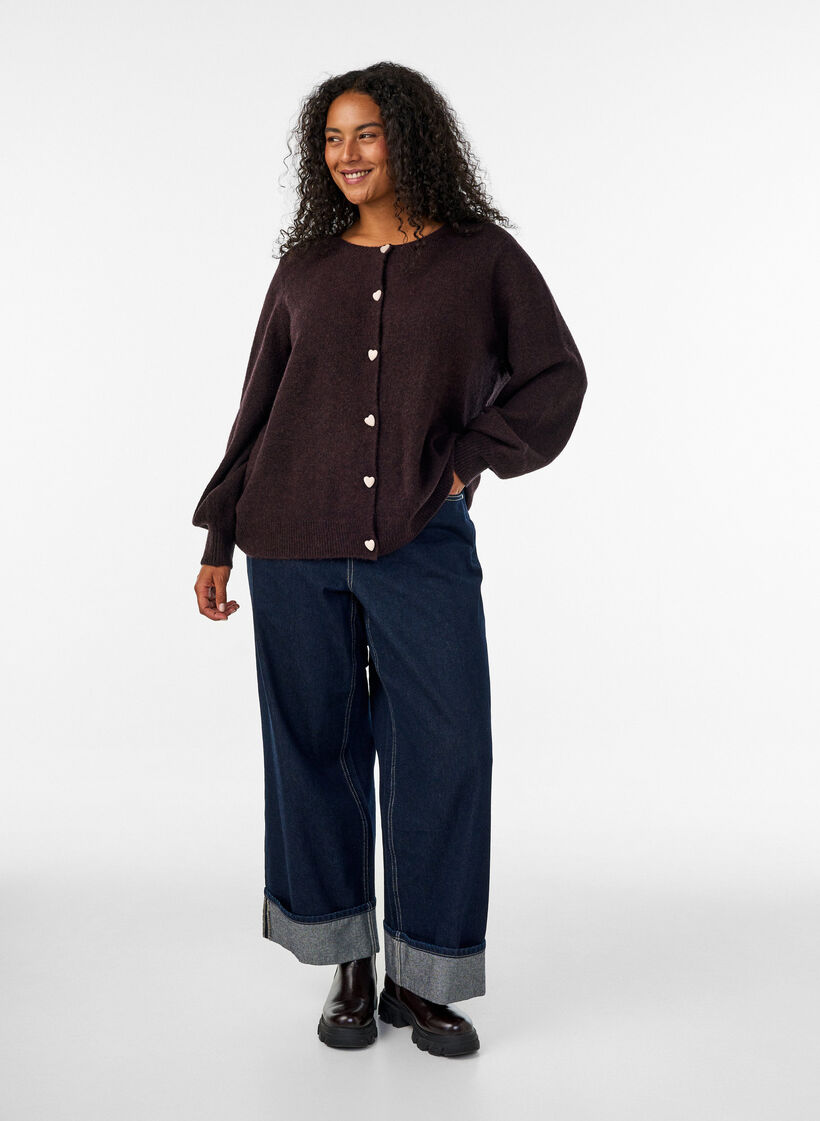 Cardigan met hartvormige knopen, Bruin, Model image number 1