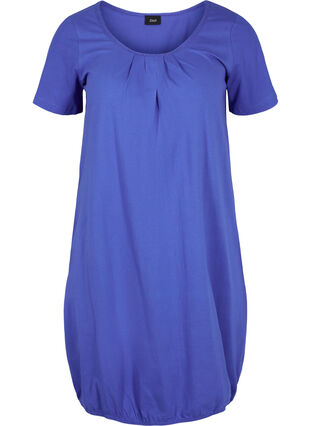 Robe en coton à manches courtes et encolure ronde, Dazzling Blue, Packshot image number 0
