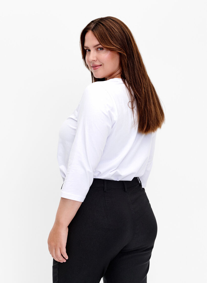 T-shirt en coton de base &agrave; manches 3/4, Blanc, Model image number 2