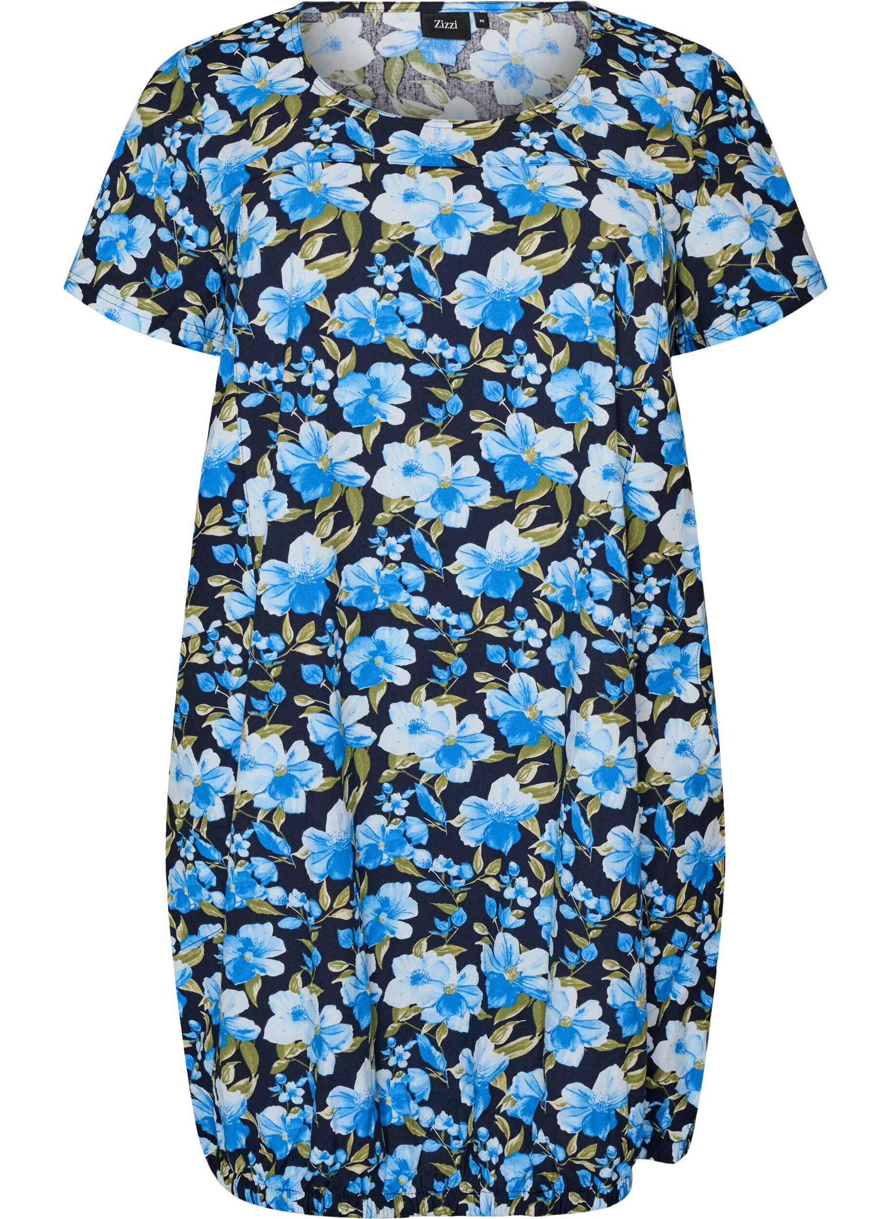 ZizziKatoenen jurk met korte mouwen en print, Blauw, Packshot image number 0