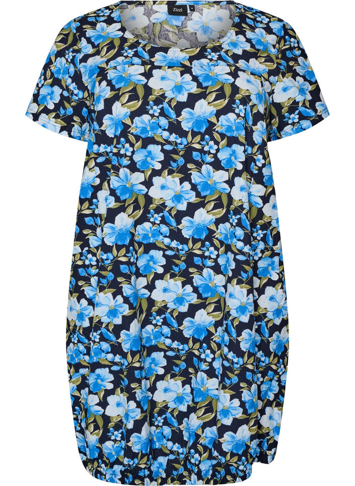 Katoenen jurk met korte mouwen en print, Blauw, Packshot image number 0